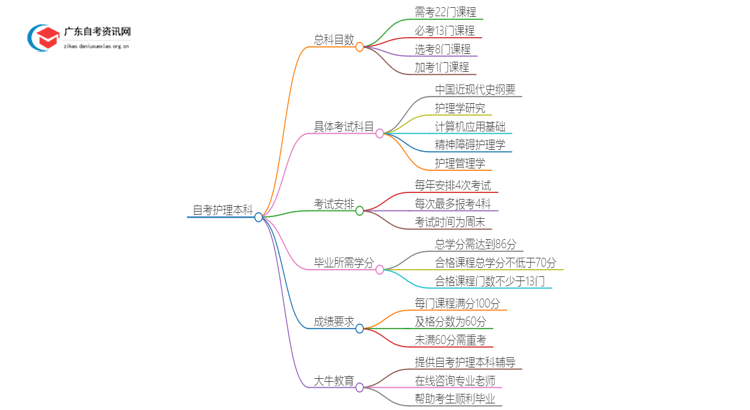 自考护理本科要考几科才能毕业？思维导图