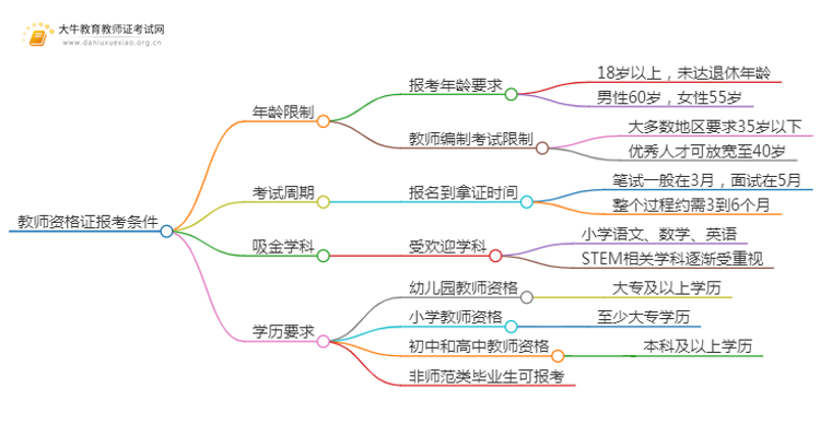 2025年上半年教资多少岁不可以报名考试思维导图