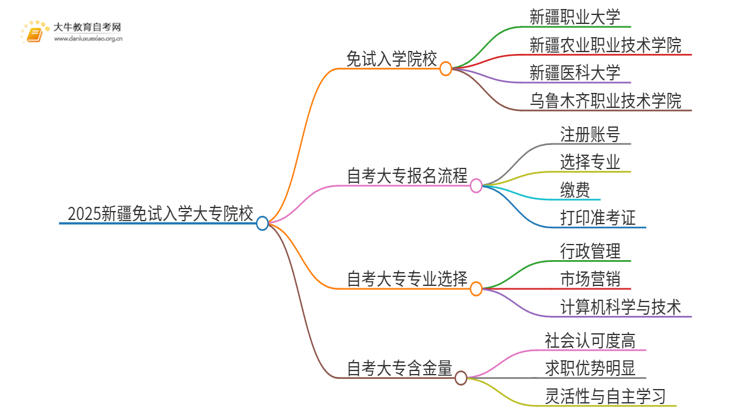 2025新疆不用考试就能入学的大专有哪些？思维导图