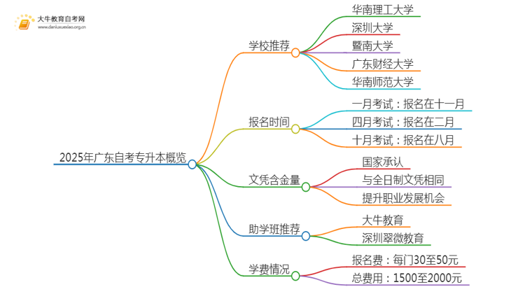 2025年广东自考专升本如何报考学校思维导图