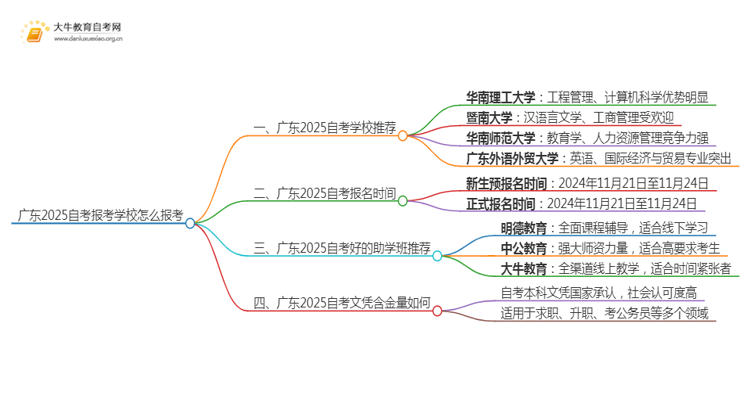 广东2025自考报考学校怎么报考思维导图