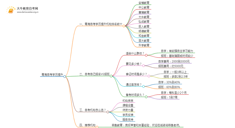 青海自考学历提升的正规机构排名前十（怎么选）思维导图