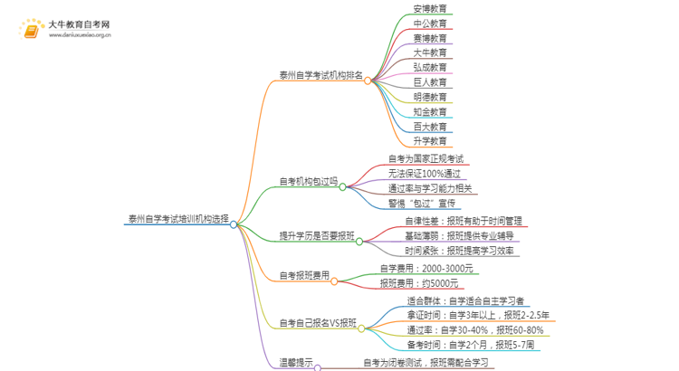 泰州自学考试培训机构排名前十 如何选择思维导图