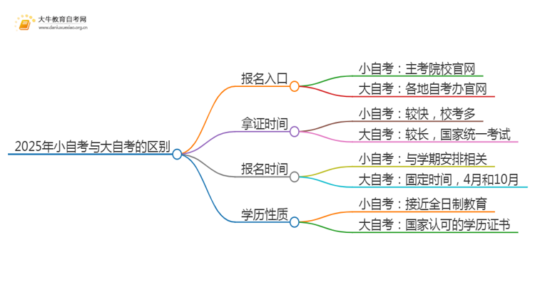 2025年小自考和大自考的区别有哪些思维导图