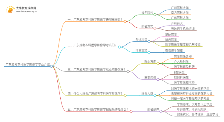 广东成考本科医学影像学专业介绍 含金量高！好考！思维导图