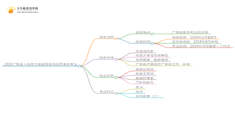 2025广东成人高考大数据管理与应用本科专业怎么报名？思维导图