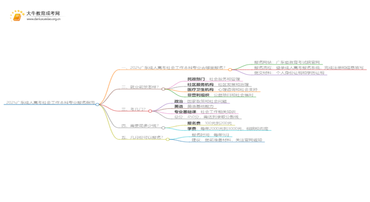 2025广东成人高考社会工作本科专业怎么报名？思维导图