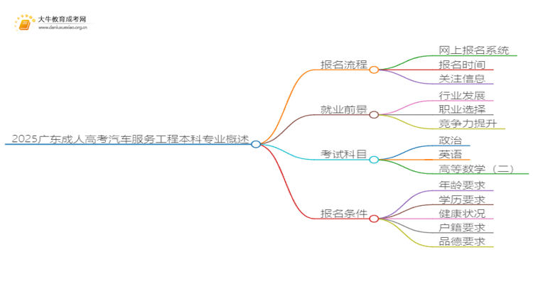 2025广东成人高考汽车服务工程本科专业怎么报名？思维导图