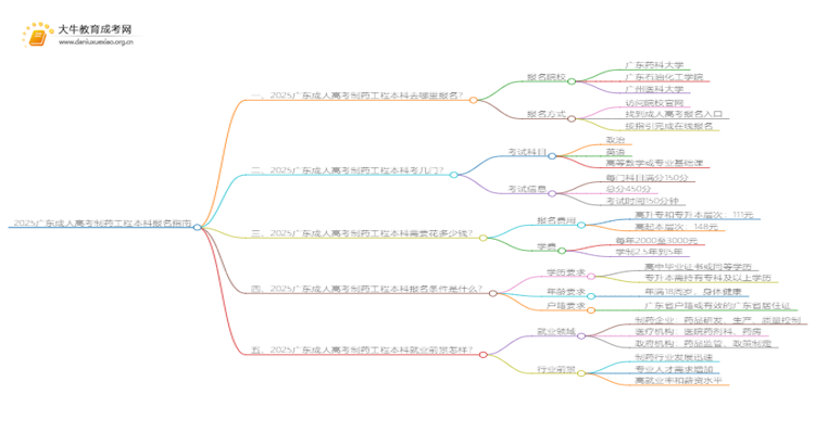 2025广东成人高考制药工程本科专业怎么报名？思维导图