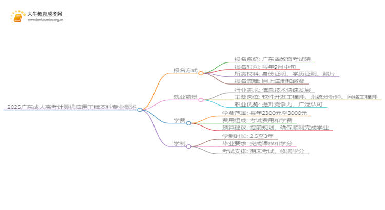 2025广东成人高考计算机应用工程本科专业怎么报名？思维导图