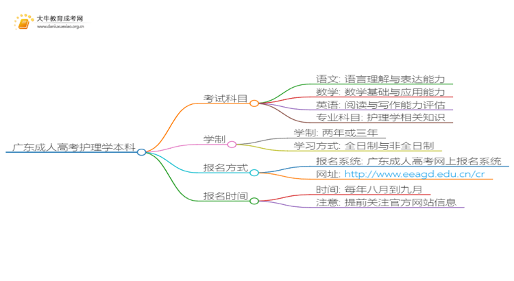 广东成人高考护理学本科入学考试考几门？思维导图