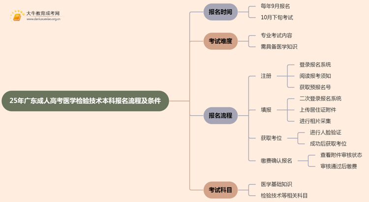 25年广东成人高考医学检验技术（本科）报名流程及条件详解！思维导图