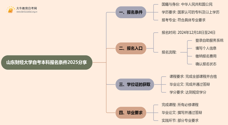 山东财经大学自考本科报名条件2025分享（+指南）思维导图