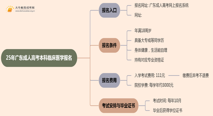 25年广东成人高考本科临床医学专业怎么报名 几月考试思维导图