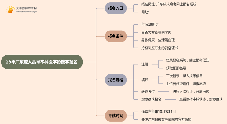 25年广东成人高考本科医学影像学专业怎么报名 几月考试思维导图