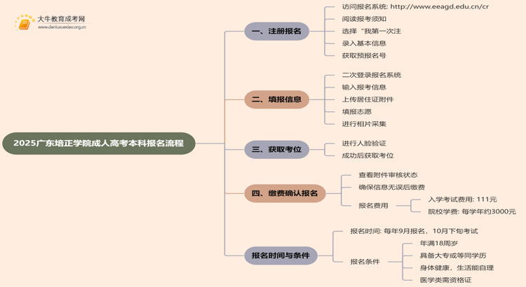 2025广东培正学院成人高考本科怎么报名（+流程）思维导图