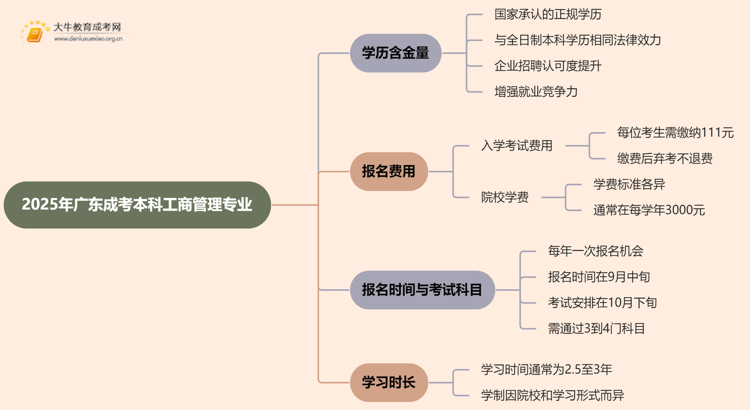 2025年广东成考本科工商管理专业含金量高吗？思维导图