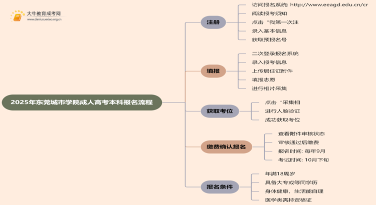 2025年东莞城市学院成人高考本科怎么报名思维导图