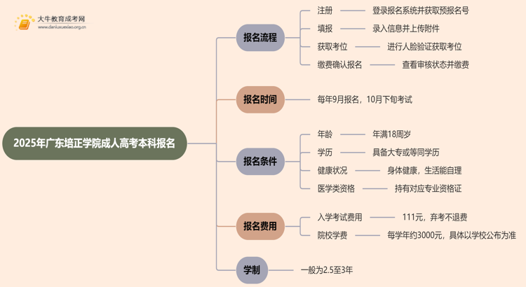 2025年广东培正学院成人高考本科怎么报名思维导图