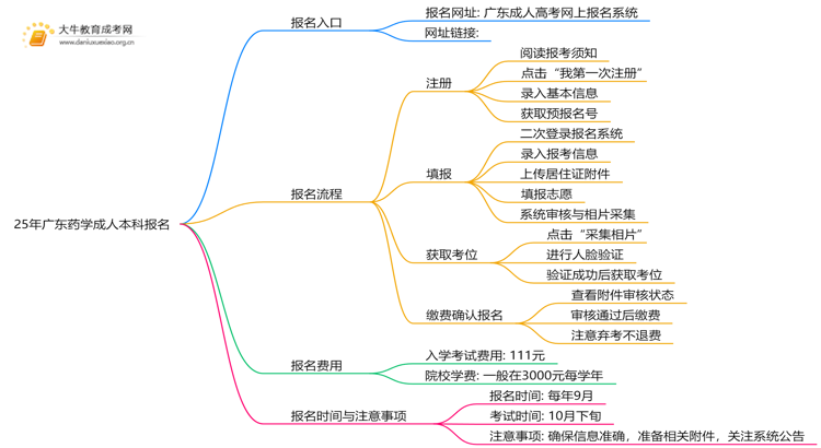 25年广东药学成人本科怎么报名？附报考流程思维导图