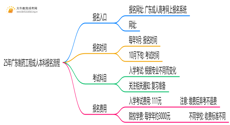 25年广东制药工程成人本科怎么报名？附报考流程思维导图