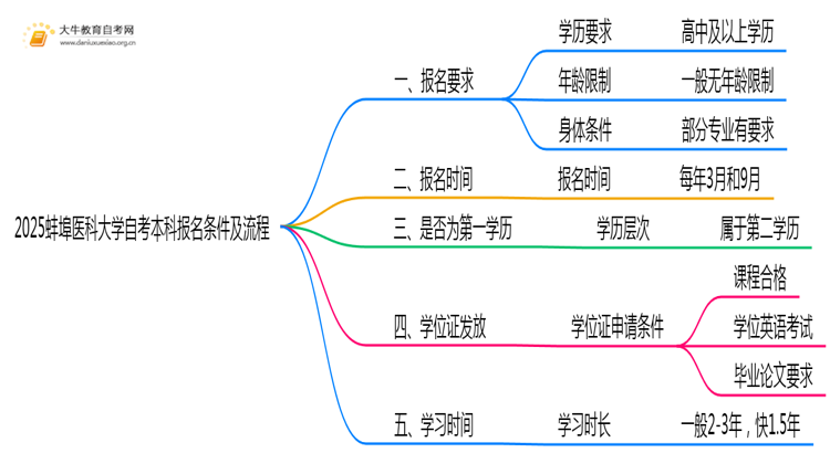 2025蚌埠医科大学自考本科报名条件及流程（+指南）思维导图