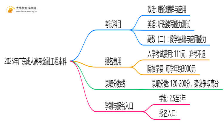 2025年广东成人高考金融工程本科考试科目 仅3门？思维导图