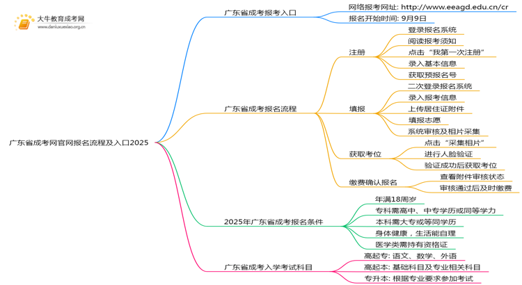 广东省成考网官网报名流程及入口2025思维导图